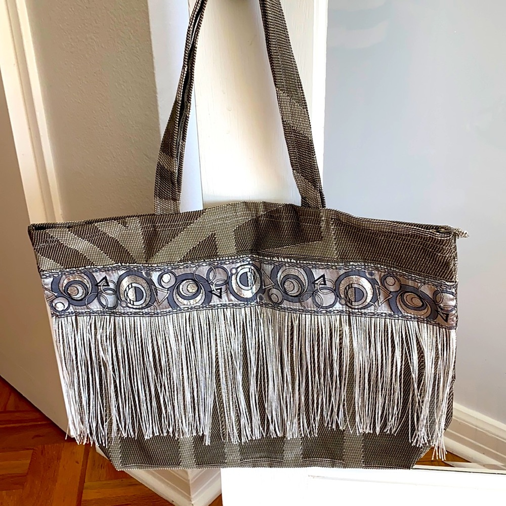 Fun, multicolored with fringe bag,